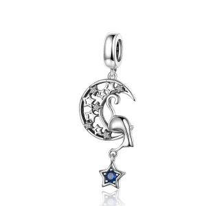 (kép) PANDORA típusú cica a holdban függő charm - SCC1205