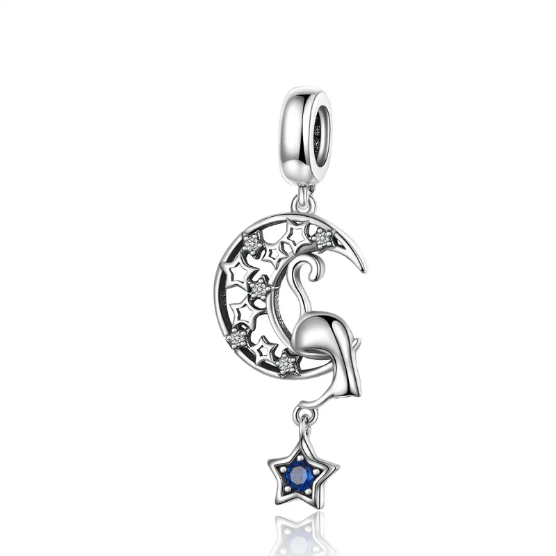 (kép) PANDORA típusú cica a holdban függő charm - SCC1205