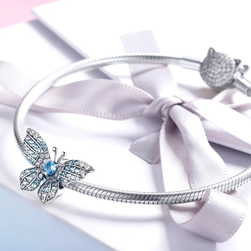 (kép) PANDORA típusú csillámló pillangó charm - BSC061 - Megtekintés 3