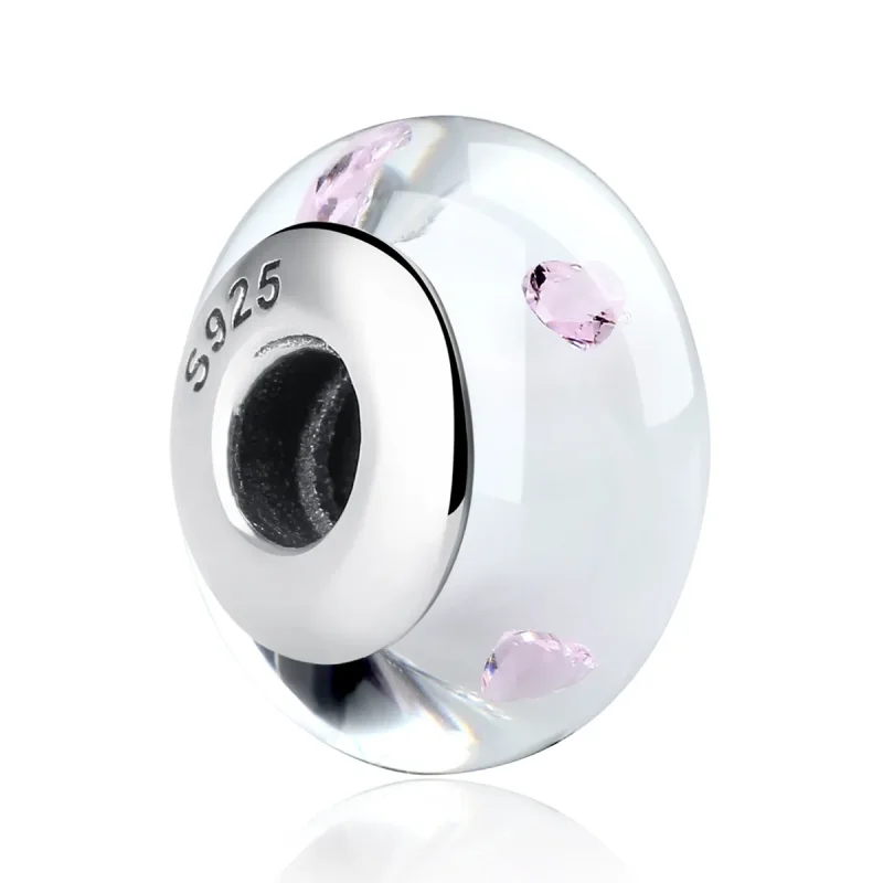 (kép) PANDORA típusú Fehér Murano üveg rózsaszín kövek Charm - SCZ004 - Megtekintés 2