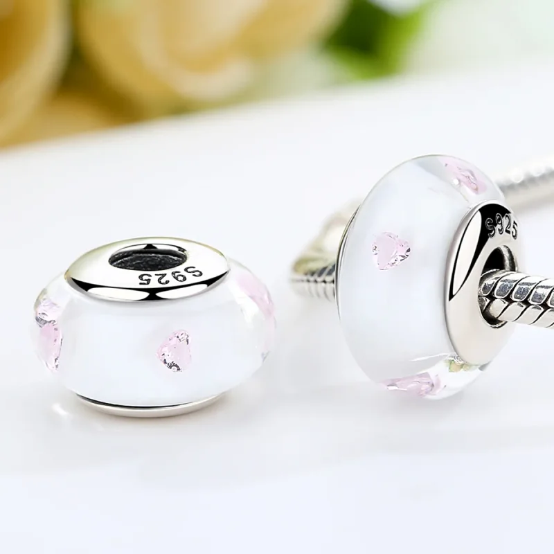(kép) PANDORA típusú Fehér Murano üveg rózsaszín kövek Charm - SCZ004 - Megtekintés 3