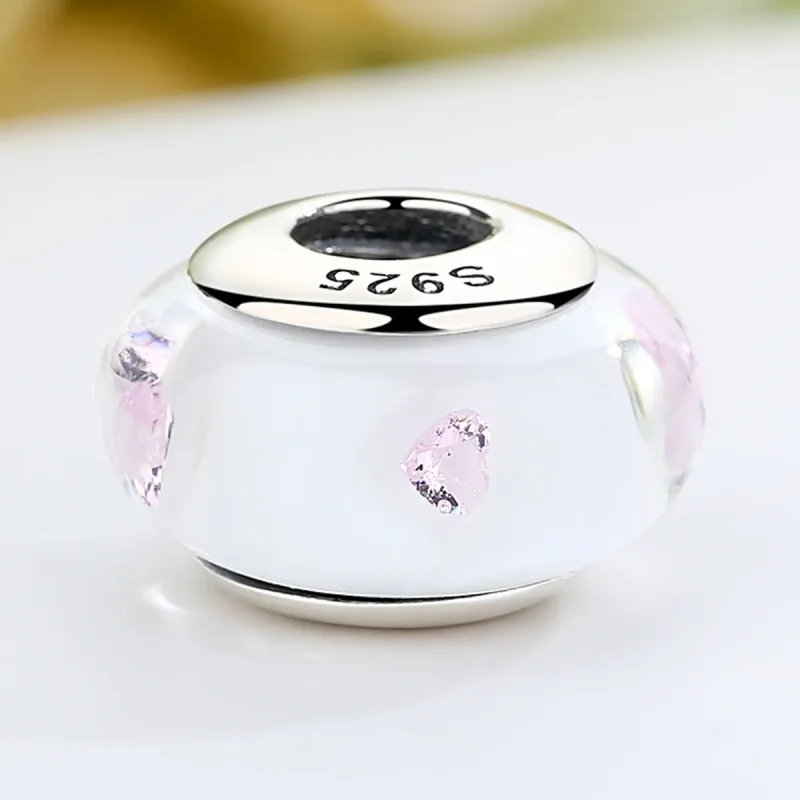 (kép) PANDORA típusú Fehér Murano üveg rózsaszín kövek Charm - SCZ004 - Megtekintés 4