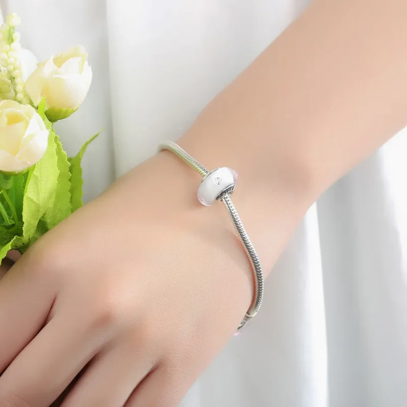 (kép) PANDORA típusú Fehér Murano üveg rózsaszín kövek Charm - SCZ004 - Megtekintés 6