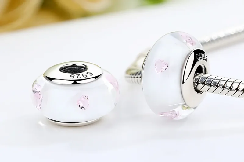 (kép) PANDORA típusú Fehér Murano üveg rózsaszín kövek Charm - SCZ004 - Megtekintés 7