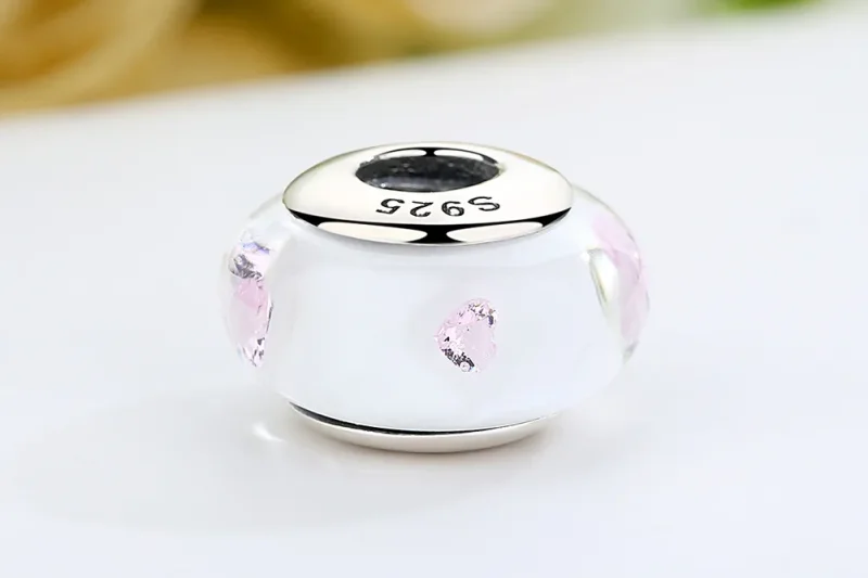 (kép) PANDORA típusú Fehér Murano üveg rózsaszín kövek Charm - SCZ004 - Megtekintés 8