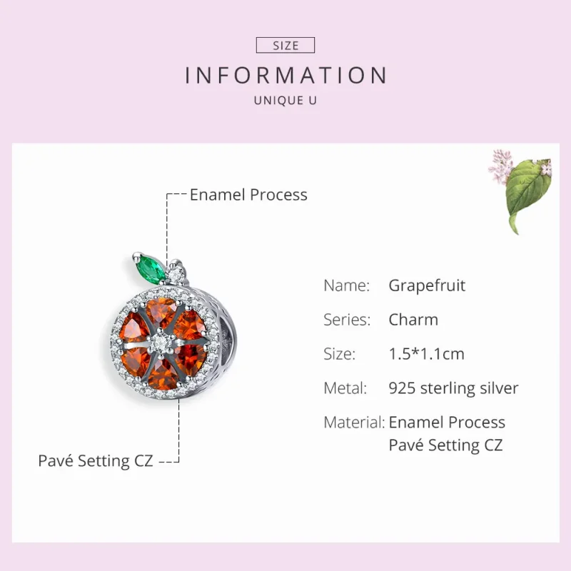 (kép) PANDORA típusú grapefruit charm - SCC1277 - Megtekintés 3