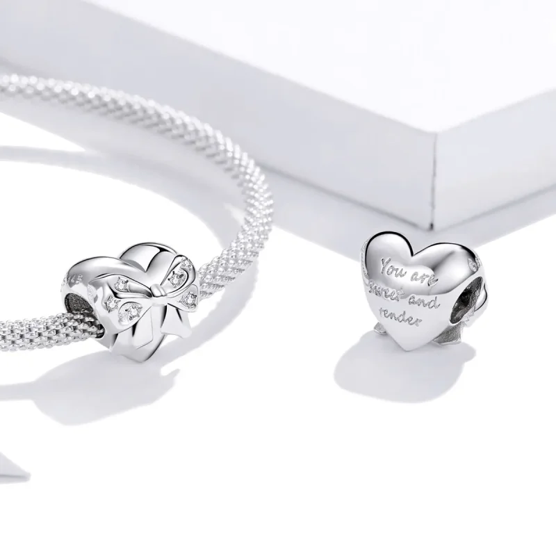 (kép) PANDORA típusú íjcsomó & szerelem szív charm - BSC381 - Megtekintés 4