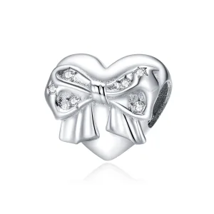 (kép) PANDORA típusú íjcsomó & szerelem szív charm - BSC381