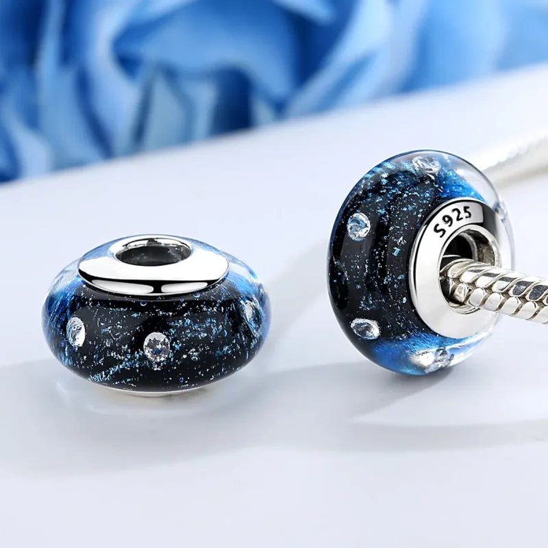 (kép) PANDORA típusú Éjféli buborékolás menetes murano üveggel Charm - SCZ028 - Megtekintés 4