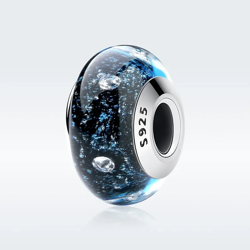(kép) PANDORA típusú Éjféli buborékolás menetes murano üveggel Charm - SCZ028