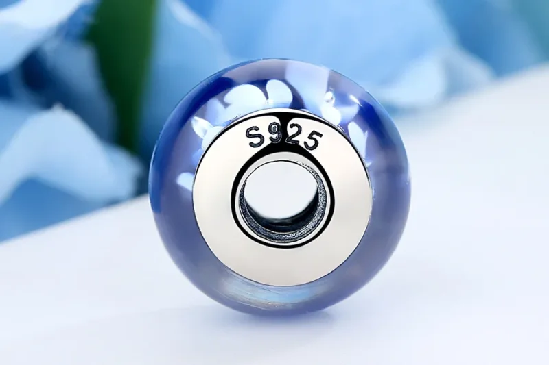 (kép) PANDORA típusú Kék Murano üveg fehér virágok Charm - SCZ006 - Megtekintés 7