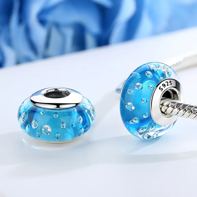 (kép) PANDORA típusú Kék trend menetes Murano üveggel Charm - SCZ029 - Megtekintés 3