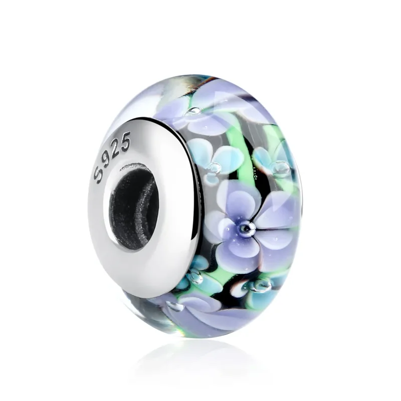 (kép) PANDORA típusú Lila virágok Murano üveg Charm - SCZ009 - Megtekintés 2