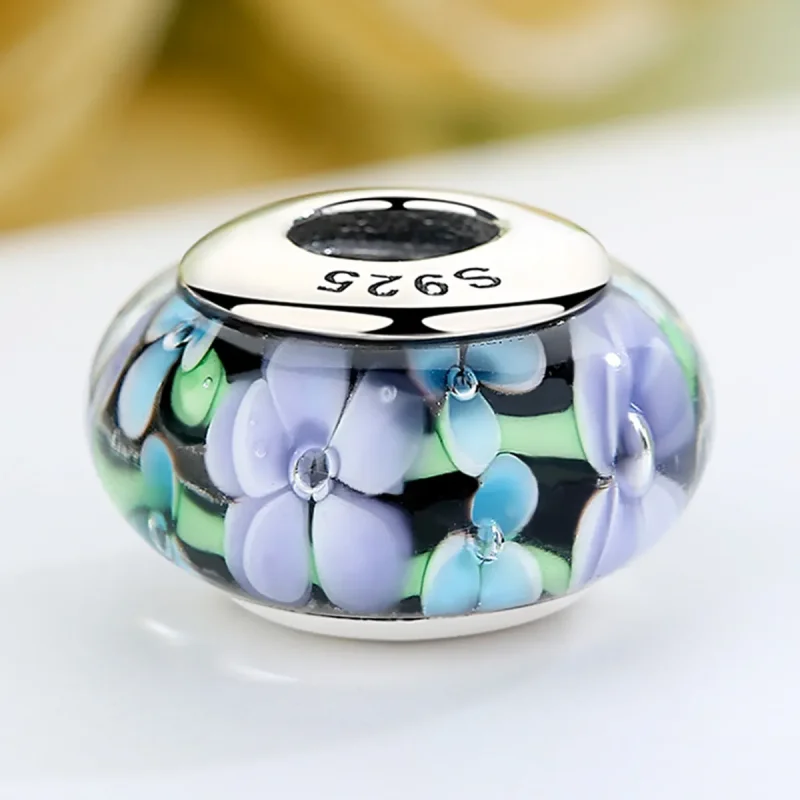 (kép) PANDORA típusú Lila virágok Murano üveg Charm - SCZ009 - Megtekintés 4