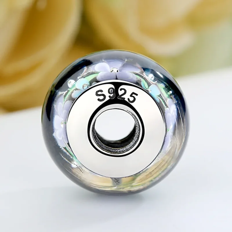 (kép) PANDORA típusú Lila virágok Murano üveg Charm - SCZ009 - Megtekintés 5