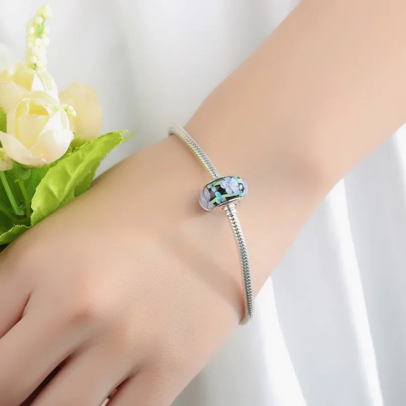 (kép) PANDORA típusú Lila virágok Murano üveg Charm - SCZ009 - Megtekintés 6
