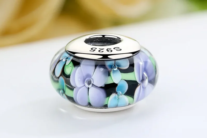 (kép) PANDORA típusú Lila virágok Murano üveg Charm - SCZ009 - Megtekintés 8
