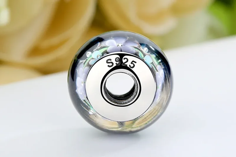 (kép) PANDORA típusú Lila virágok Murano üveg Charm - SCZ009 - Megtekintés 9