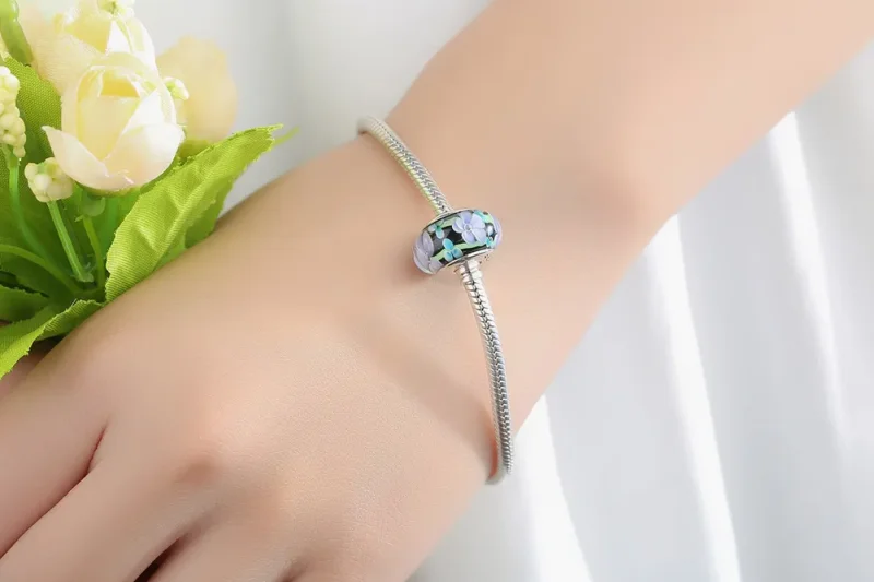 (kép) PANDORA típusú Lila virágok Murano üveg Charm - SCZ009 - Megtekintés 10