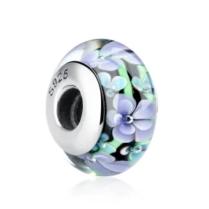 (kép) PANDORA típusú Lila virágok Murano üveg Charm - SCZ009