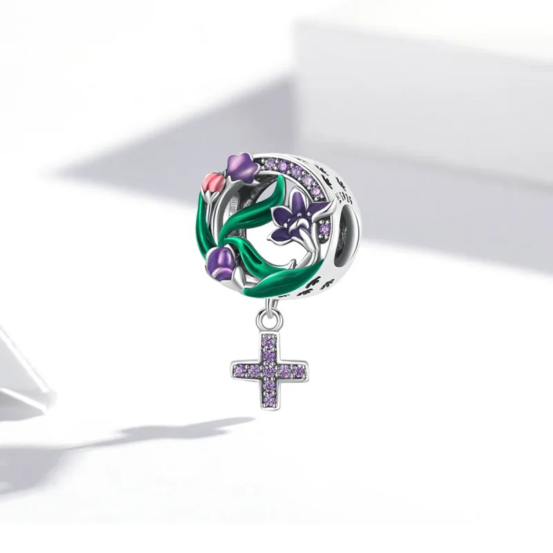 (kép) PANDORA típusú Nőies erő - Virágkereszt Charm - SCC2142 - Megtekintés 2