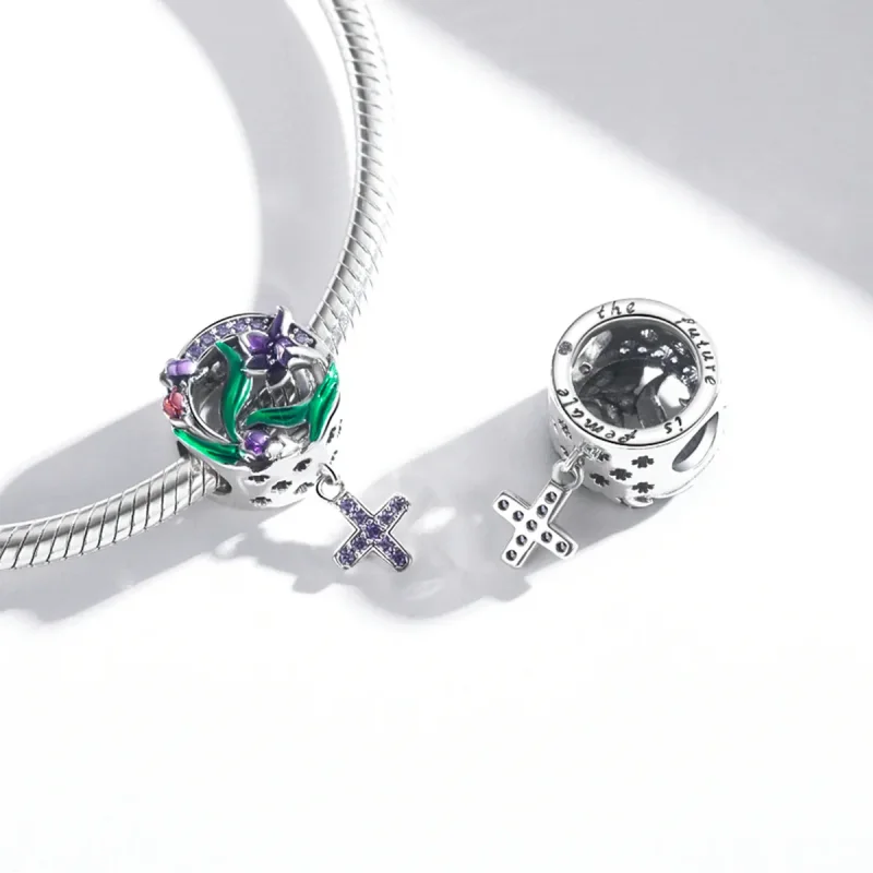 (kép) PANDORA típusú Nőies erő - Virágkereszt Charm - SCC2142 - Megtekintés 4