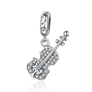 (kép) PANDORA típusú pavé hegedű függő charm - SCC1078