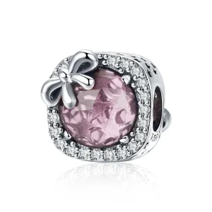 (kép) PANDORA típusú pavé rózsaszín íjcsomó charm - SCC1058-PK