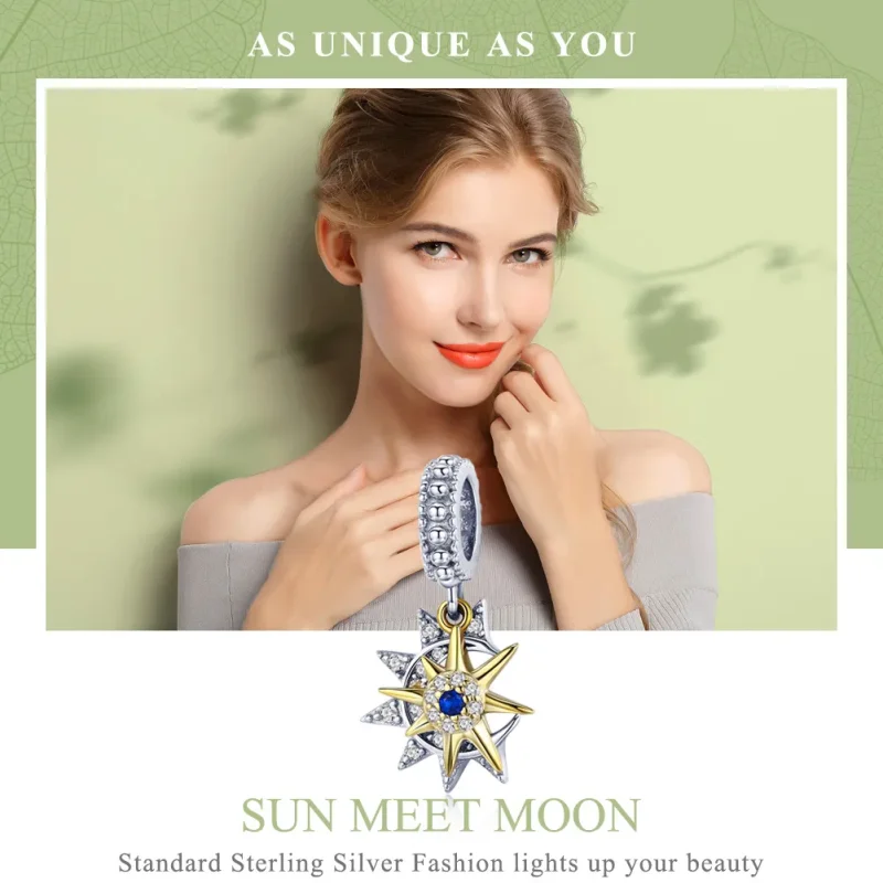 (kép) PANDORA típusú pavé sun meet moon függő charm - SCC1135 - Megtekintés 2