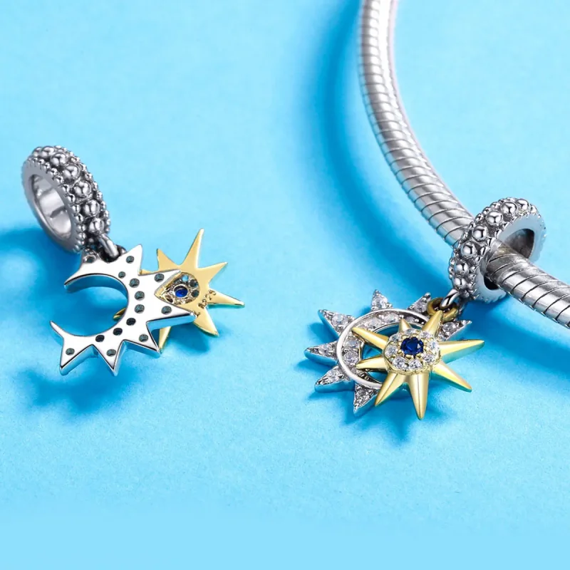 (kép) PANDORA típusú pavé sun meet moon függő charm - SCC1135 - Megtekintés 3