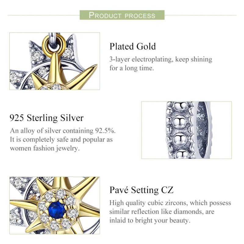 (kép) PANDORA típusú pavé sun meet moon függő charm - SCC1135 - Megtekintés 5