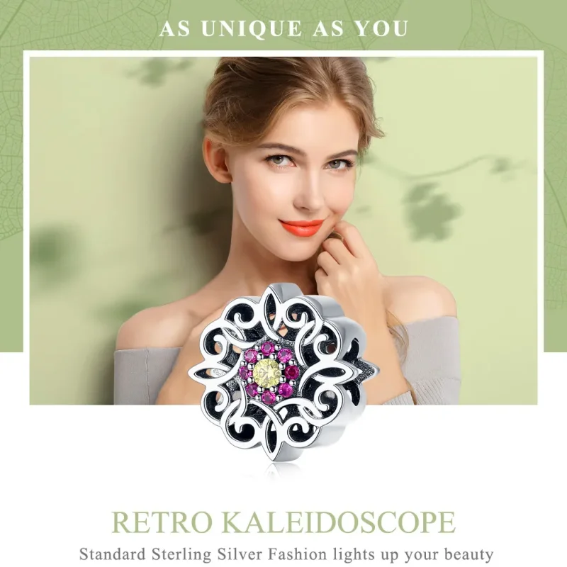 (kép) PANDORA típusú retro kaleidoszkóp charm - SCC1108 - Megtekintés 2