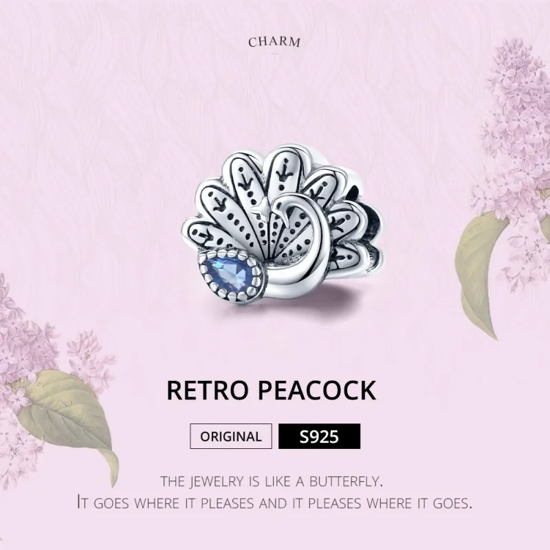 (kép) PANDORA típusú retro páva charm - SCC1558 - Megtekintés 6