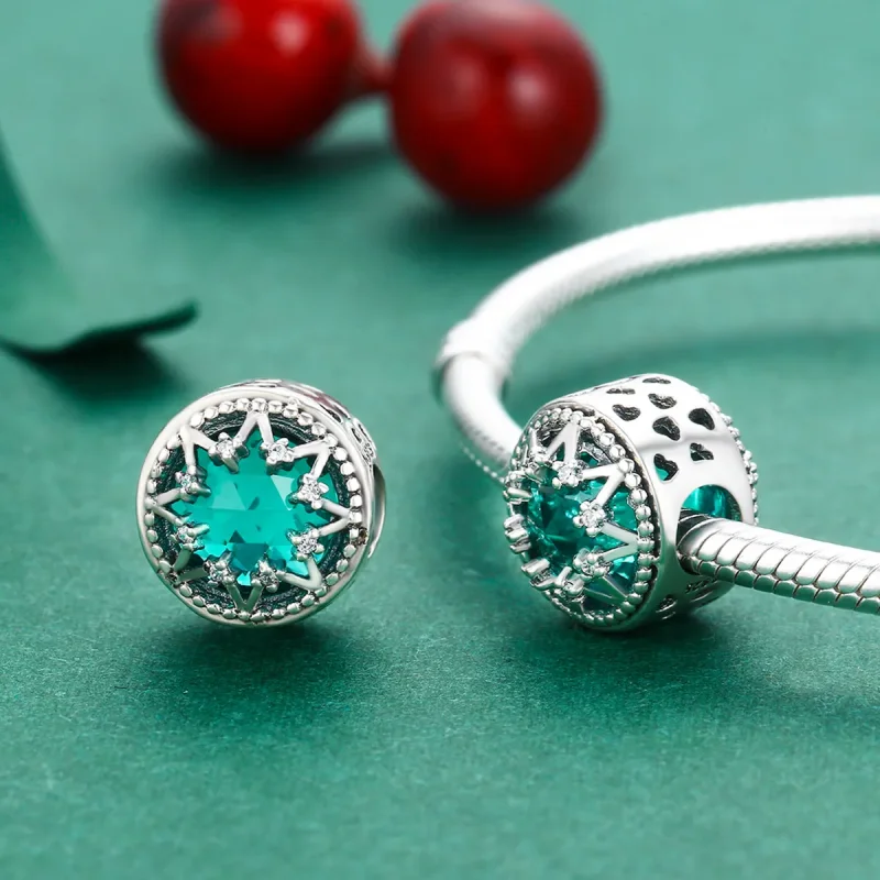 (kép) PANDORA típusú romantikus smaragd hópelyhek charm - SCC308 - Megtekintés 4