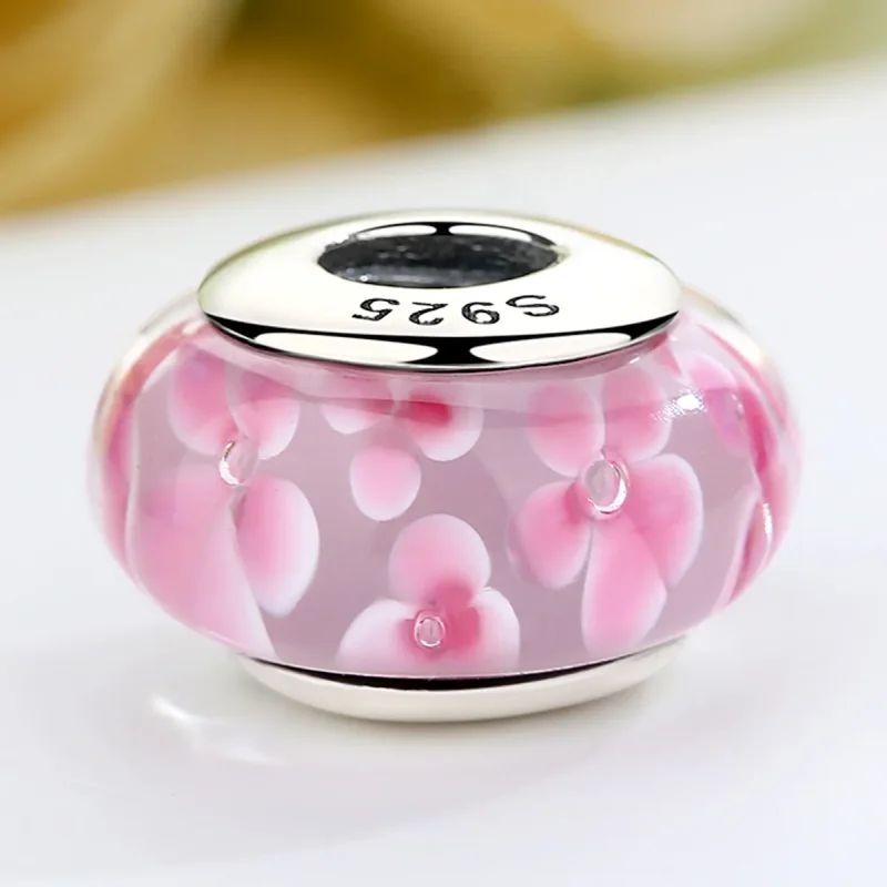 (kép) PANDORA típusú Rózsaszín virágok Murano üveg Charm - SCZ008 - Megtekintés 4