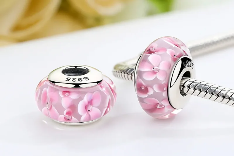 (kép) PANDORA típusú Rózsaszín virágok Murano üveg Charm - SCZ008 - Megtekintés 7
