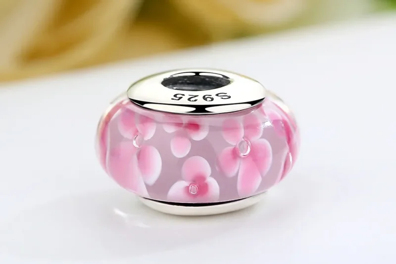 (kép) PANDORA típusú Rózsaszín virágok Murano üveg Charm - SCZ008 - Megtekintés 8
