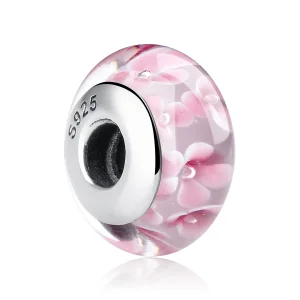 (kép) PANDORA típusú Rózsaszín virágok Murano üveg Charm - SCZ008