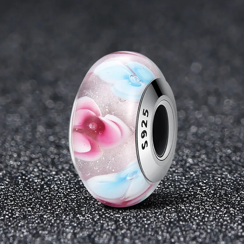 (kép) PANDORA típusú Rózsaszín virágok Murano üveg Charm - SCZ056 - Megtekintés 2