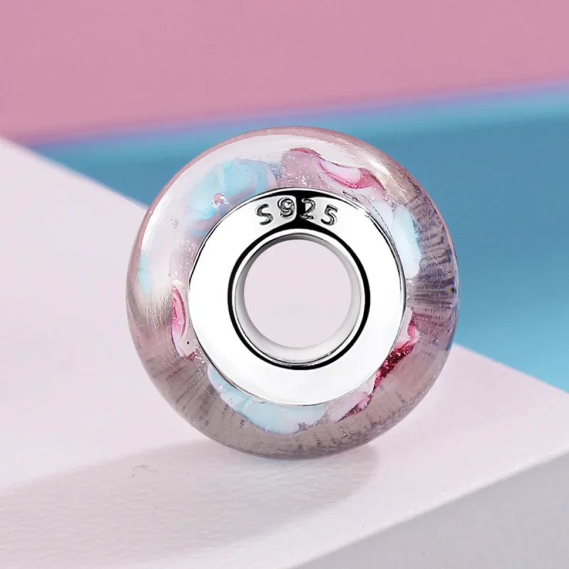 (kép) PANDORA típusú Rózsaszín virágok Murano üveg Charm - SCZ056 - Megtekintés 3