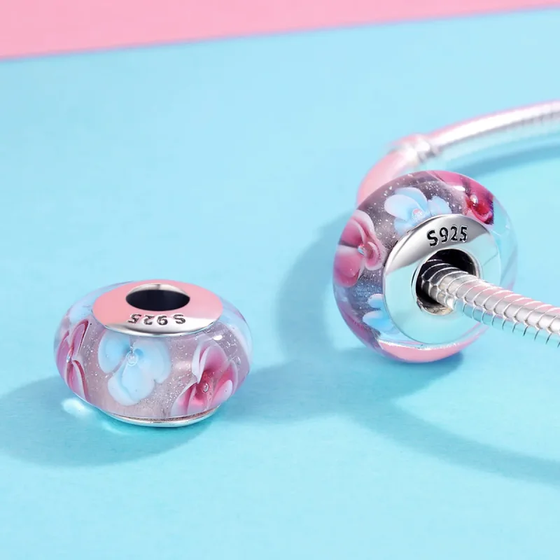 (kép) PANDORA típusú Rózsaszín virágok Murano üveg Charm - SCZ056 - Megtekintés 4