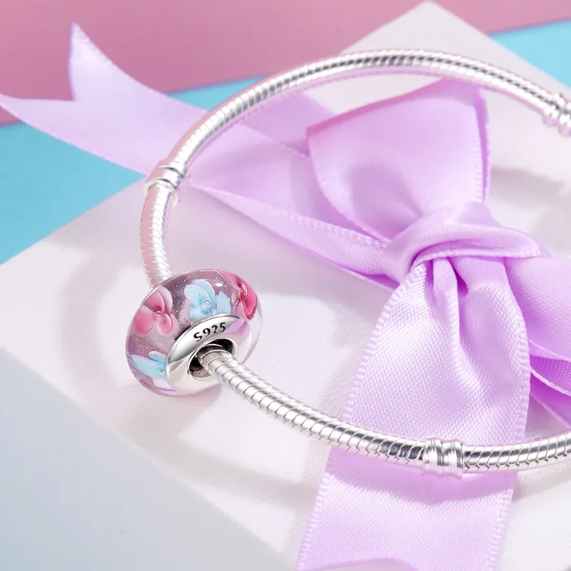 (kép) PANDORA típusú Rózsaszín virágok Murano üveg Charm - SCZ056 - Megtekintés 5