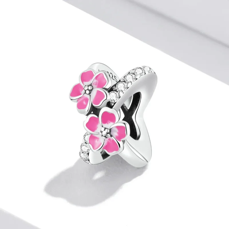 (kép) PANDORA típusú Rózsaszín virágok spacer charm - SCC2139 - Megtekintés 2