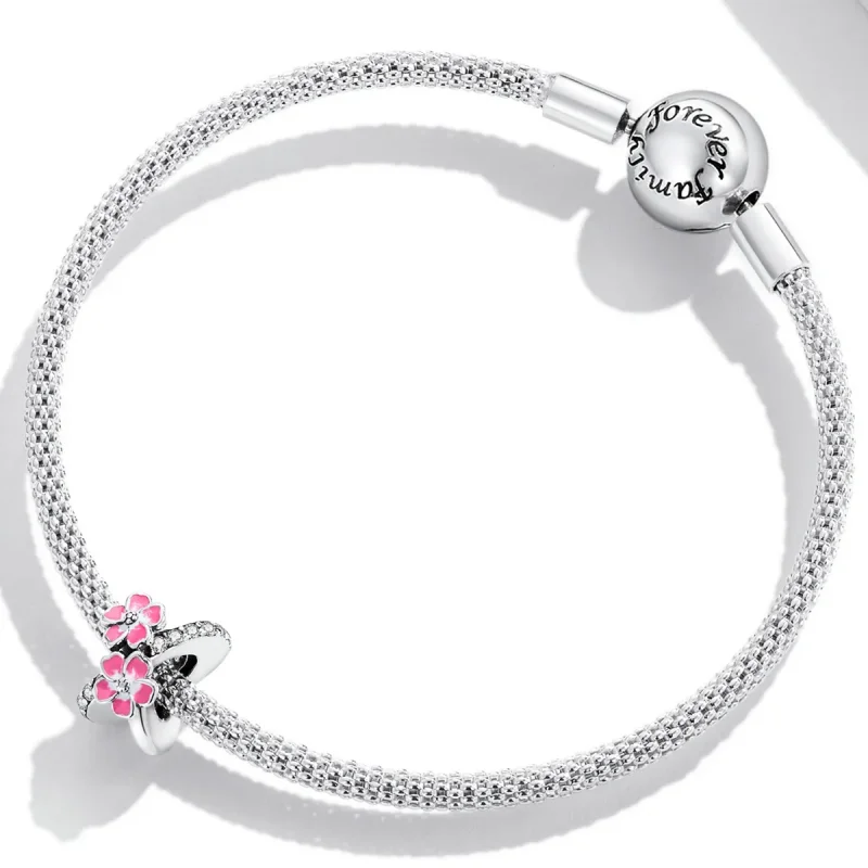 (kép) PANDORA típusú Rózsaszín virágok spacer charm - SCC2139 - Megtekintés 3