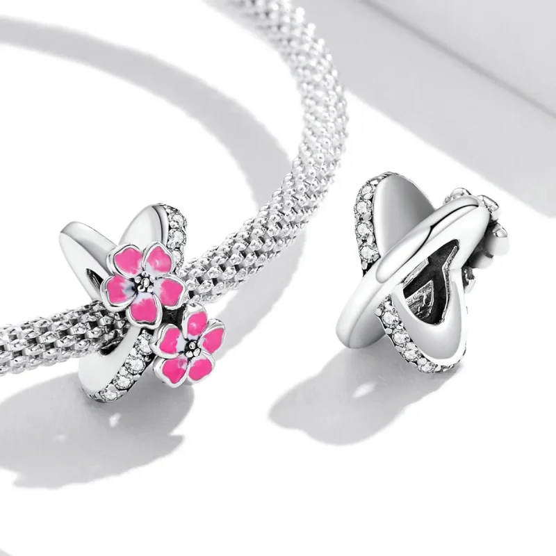 (kép) PANDORA típusú Rózsaszín virágok spacer charm - SCC2139 - Megtekintés 4