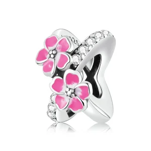 (kép) PANDORA típusú Rózsaszín virágok spacer charm - SCC2139