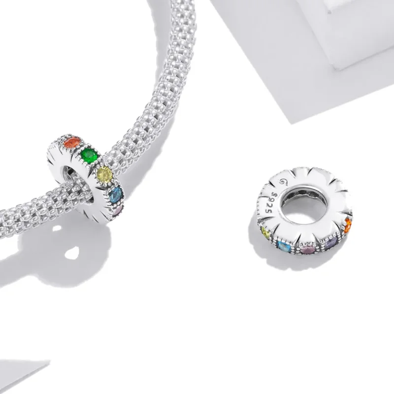 (kép) PANDORA típusú Szivárvány kő spacer charm - BSC473 - Megtekintés 4