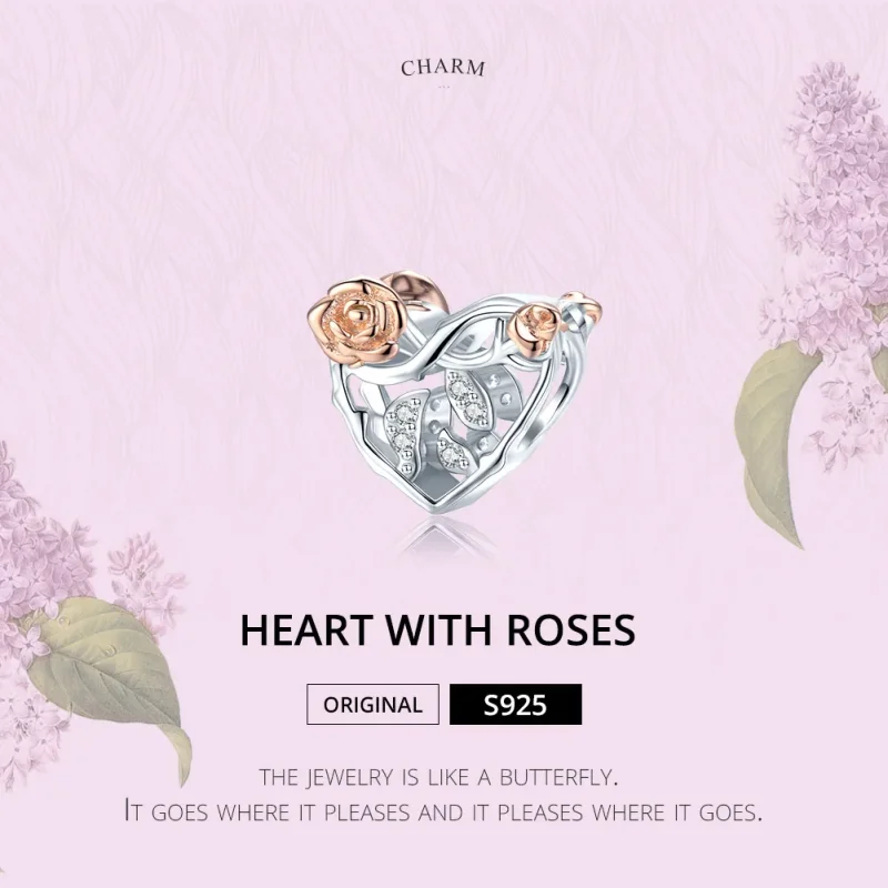 (kép) PANDORA típusú szív rózsákkal charm - BSC280 - Megtekintés 6