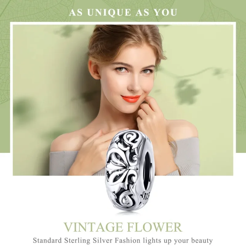 (kép) PANDORA típusú vintage virág spacer charm - SCC1139 - Megtekintés 2