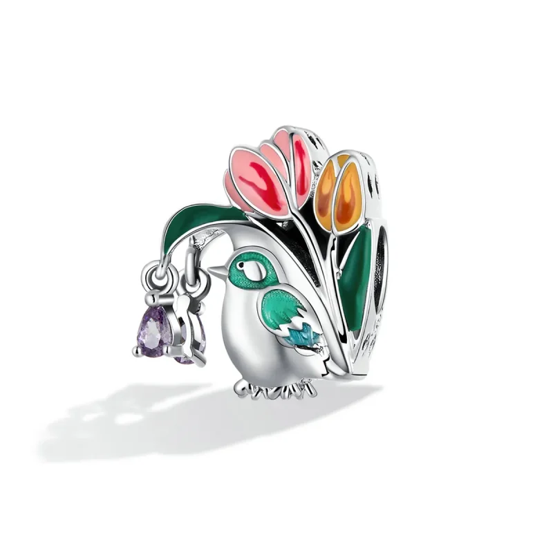 (kép) PANDORA típusú Virágok és madarak - eső Charm - SCC2193 - Megtekintés 2